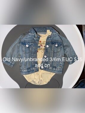 Old Navy Light Blue Denim Baby Jacket with Cream Harvest Blessings Bubble